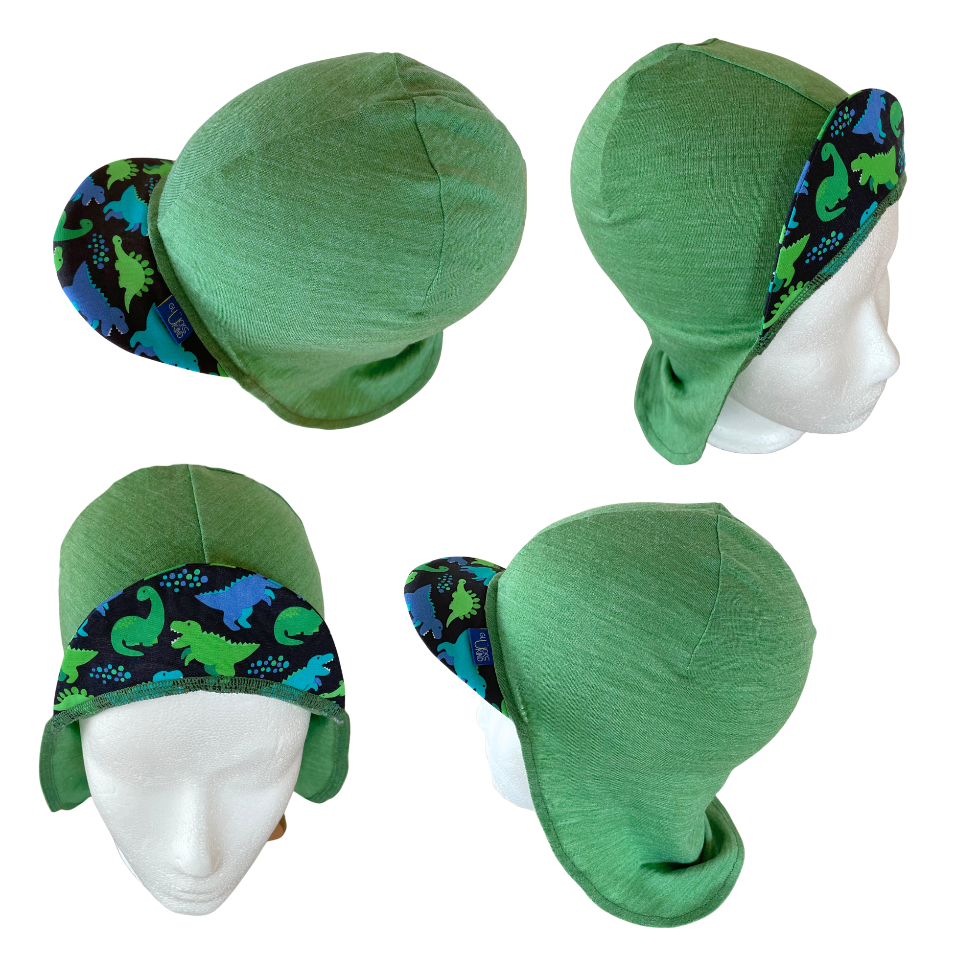 Glückskind Sonnenhut grün Dino limited edition, Merinowolle & Seide (bio/GOTS)