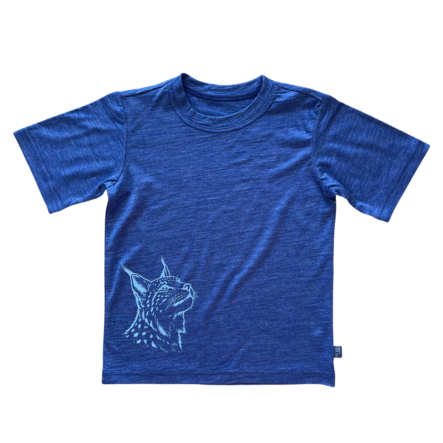T-Shirt royal blau mit Luchs, Merinowolle & Seide (bio/GOTS)
