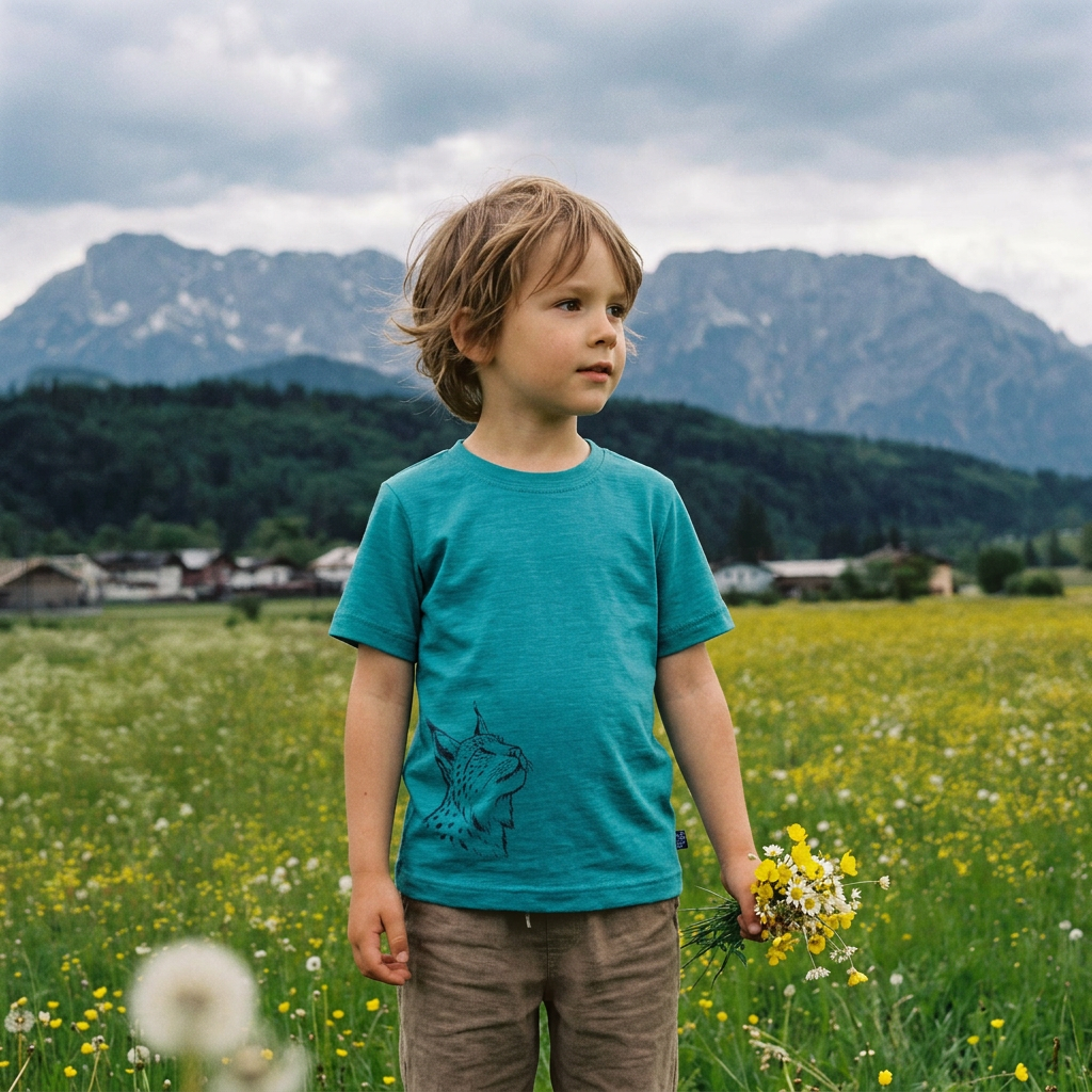T-shirt plum with butterfly, merino wool &amp; silk (organic/GOTS)