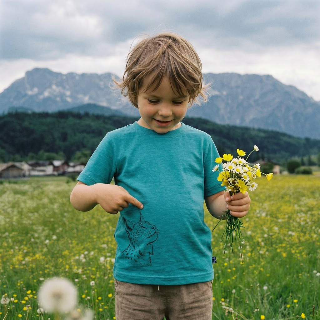 T-shirt plum with butterfly, merino wool &amp; silk (organic/GOTS)