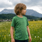T-Shirt waldgrün mit Eichhörnchen, Merinowolle & Seide (bio/GOTS)