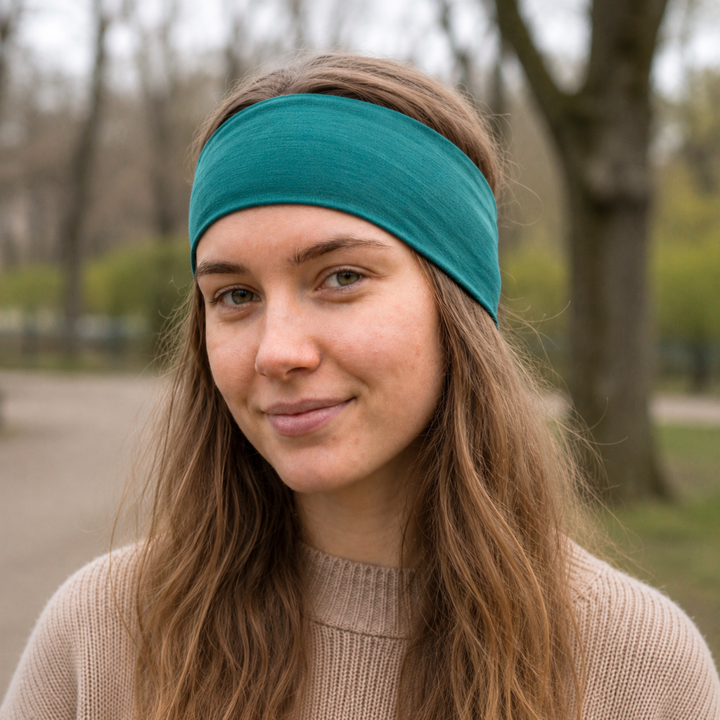 Stirnband smaragd, Merinowolle & Seide (bio/GOTS)