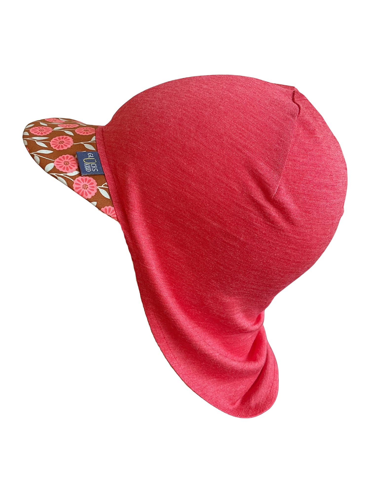 Original Glückskind Sommerkappe himbeere Rose limited edition aus Merinowolle und Seide (bio/GOTS) - by heywool, Freisteller Seitenansicht #ay