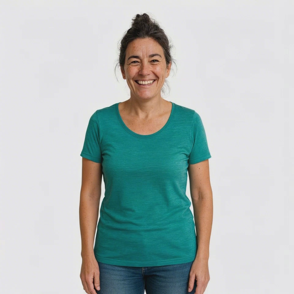 Women's T-shirt emerald, merino wool &amp; silk (organic/GOTS)
