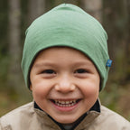 Haube waldgrün uni, Merinowolle & Seide (bio/GOTS)