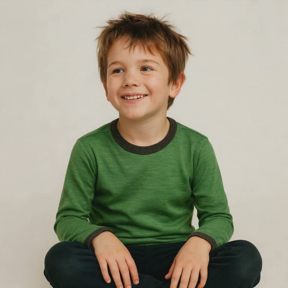 Shirt waldgrün uni, Merinowolle & Seide (bio/GOTS)