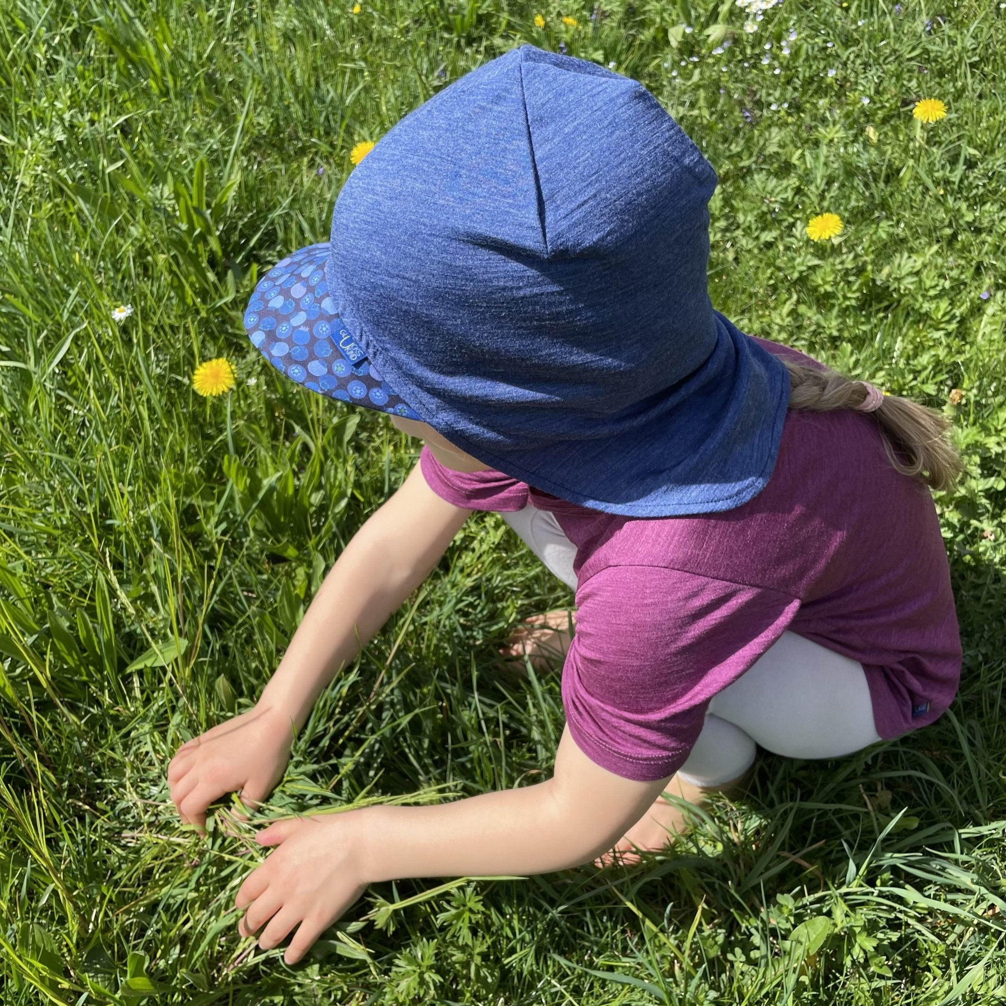 Sommerkappe royal blau Blaubeere limited edition, Merinowolle & Seide (bio/GOTS) - Glückskind - Sommerkappe - S (bis 41cm KU)