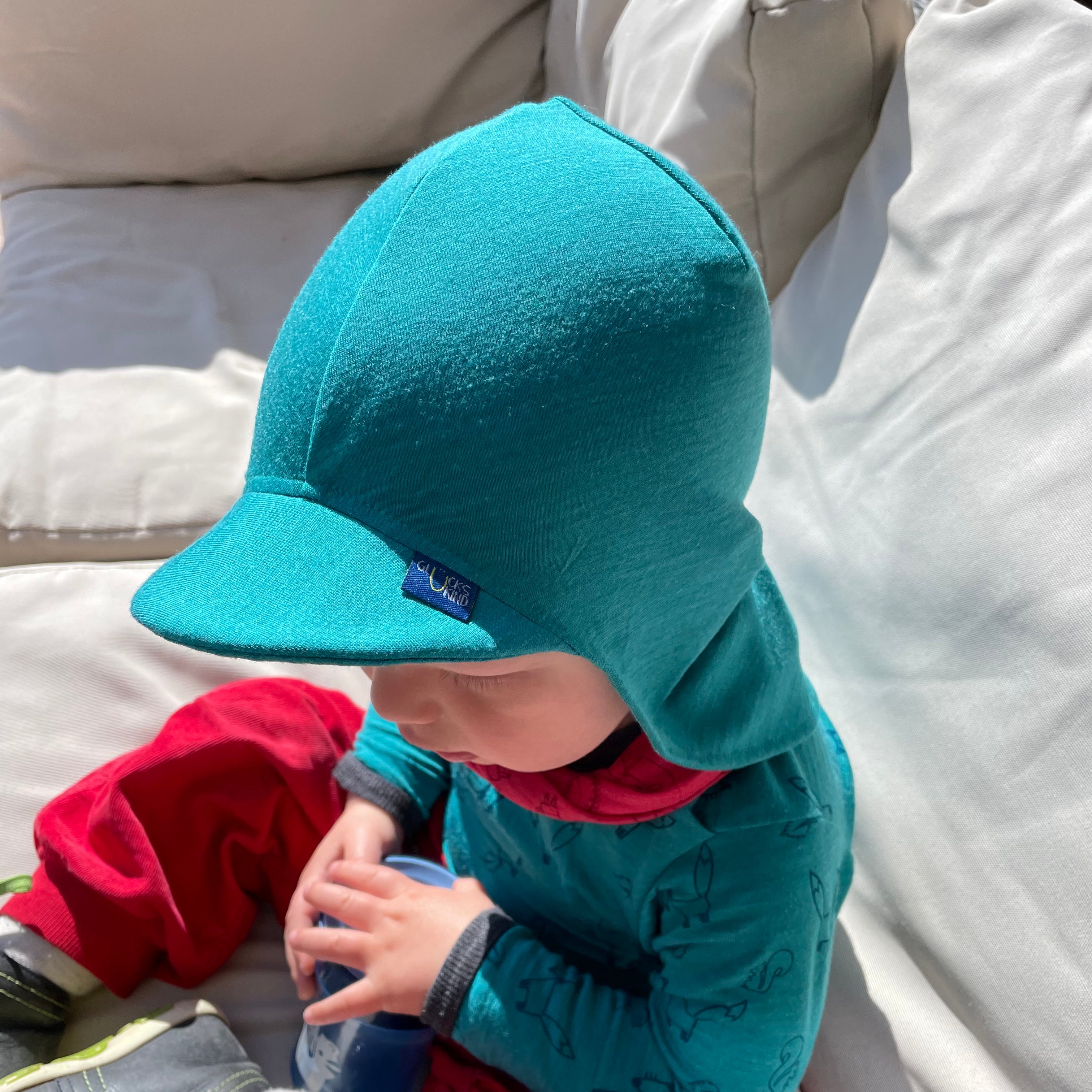 Sommerkappe smaragd uni, Merinowolle & Seide (bio/GOTS)