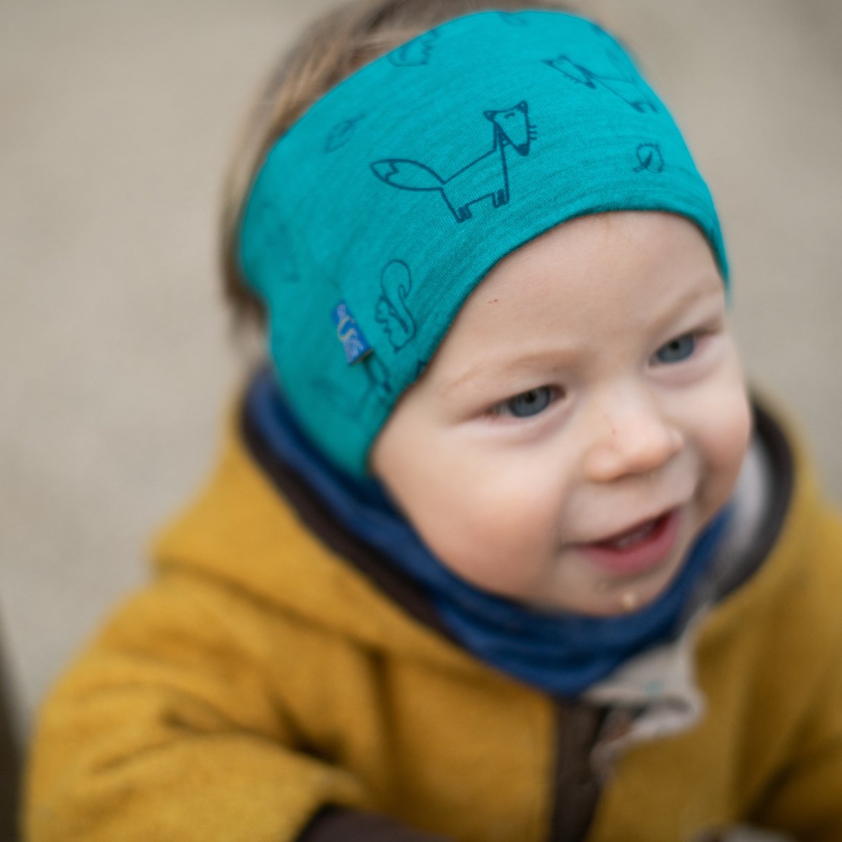 Kinder-Stirnband smaragd Fuchs, Merinowolle & Seide (bio/GOTS) - Glückskind - Stirnband - uni (ca. 2-10 Jahre)
