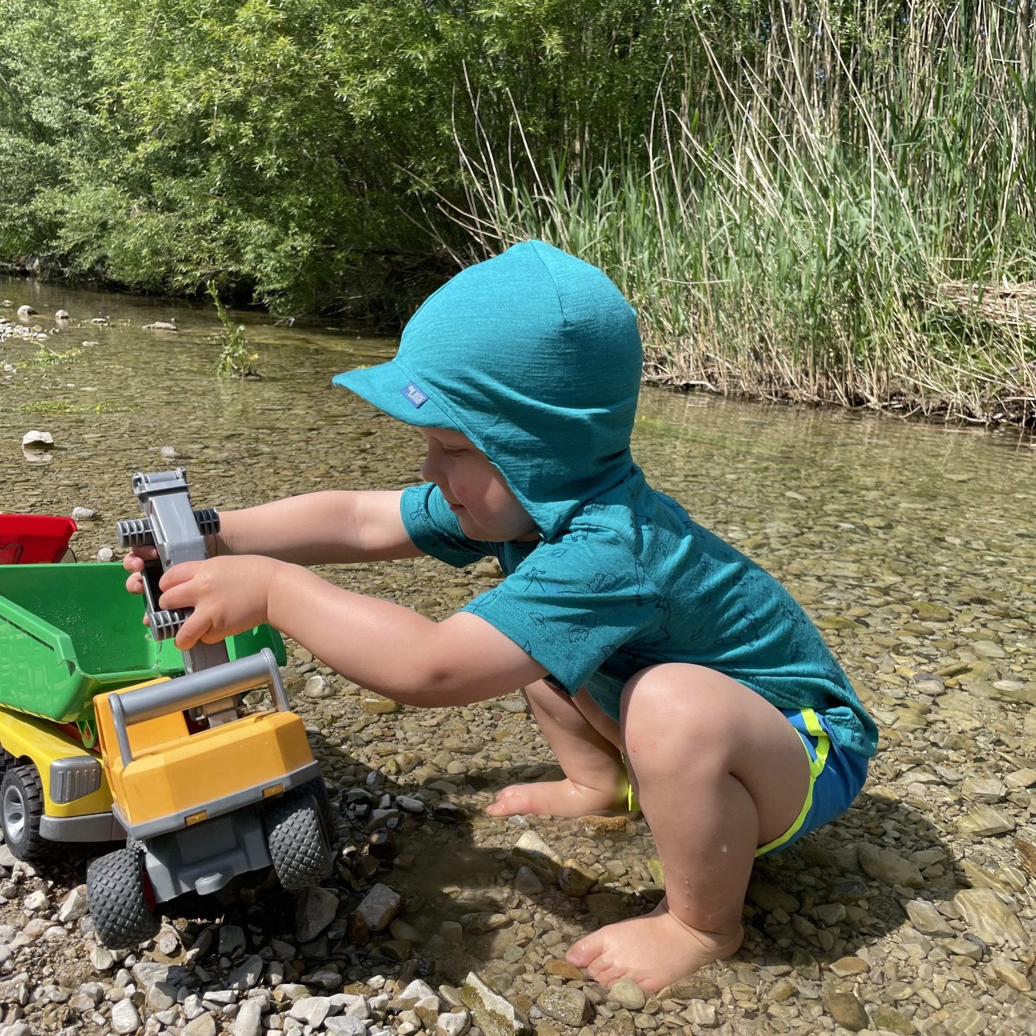 Sommerkappe smaragd uni, Merinowolle & Seide (bio/GOTS) - Glückskind - Sommerkappe - S (bis 41cm KU)