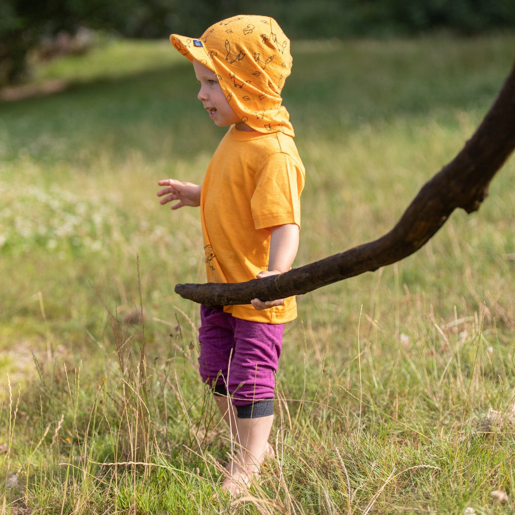 Sommerkappe sonnengelb Fuchs, Merinowolle & Seide (bio/GOTS) - Glückskind - Sommerkappe - S (bis 41cm KU)