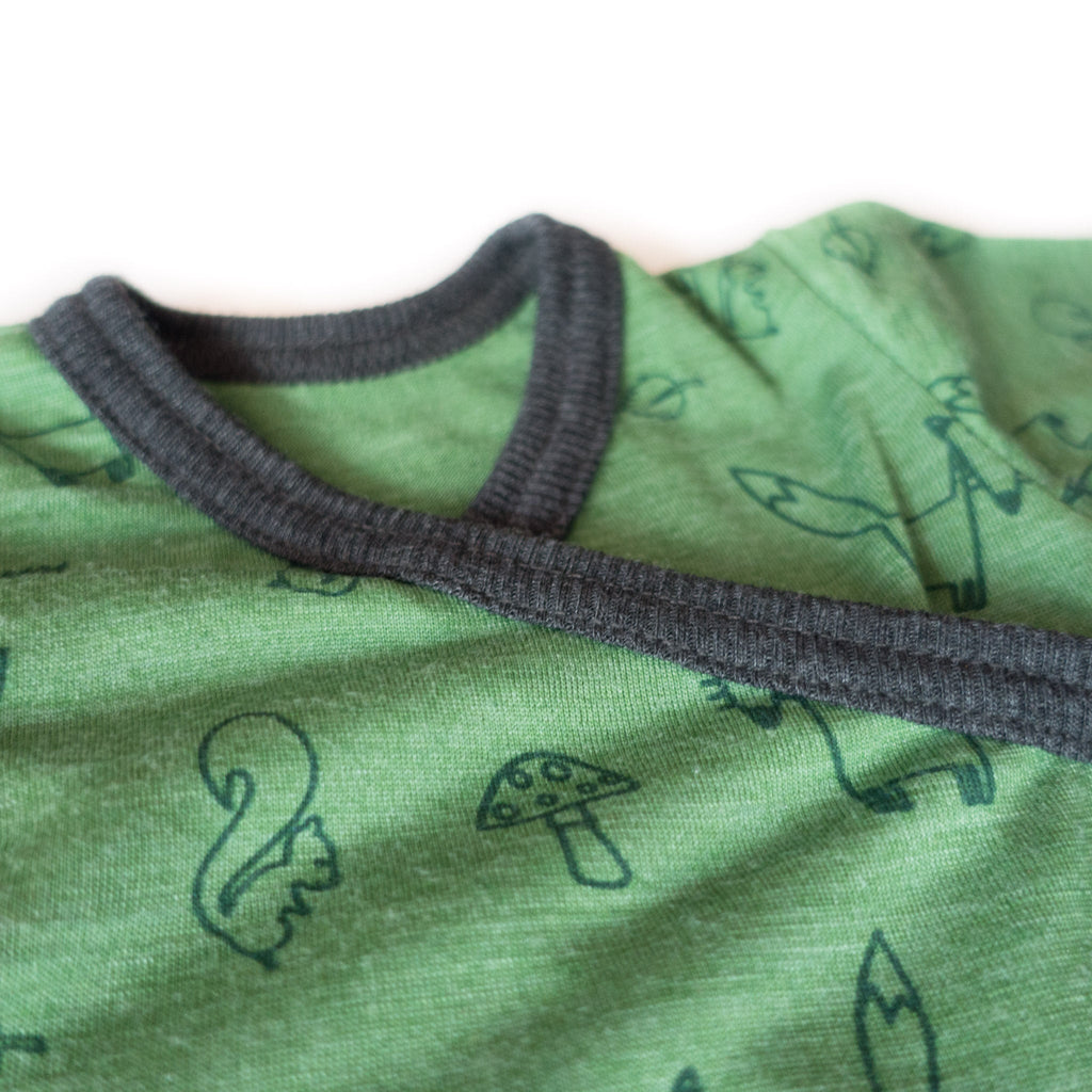 Wickelbody waldgrün Fuchs, Merinowolle & Seide (bio/GOTS) - Glückskind - Wickelbody - 50-56